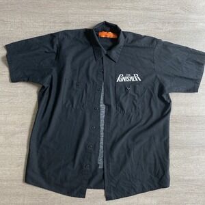 The Punisher Black Button Up Collared Movie Promo Work Shirt Size XL Vtg 1348